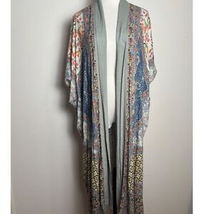 Blank London Patchwork Paisley Floral Kimono Duster OS Open Front Boho Eclectic